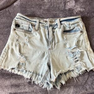 KanCan Distressed Light Blue Denim Shorts